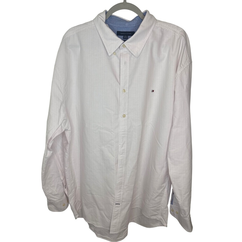 Tommy Hilfiger Men's Custom Fit Striped Button‎ Down Shirt 3XL White Pink